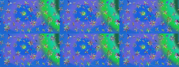 Mavi ve yeşil renkte etnik çiçeklerle süslenmiş zarif bir eskiz şekli. Raster Çiçek İllüstrasyonu güzel tekstil..