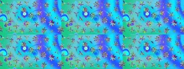 Mavi ve yeşil renkli çiçekler. Kumaş desenli papatya çiçekleri ayrıntıları.