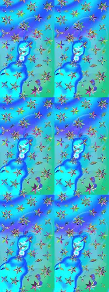 Çiçek mavisi ve yeşil çizim deseni. Raster çiçek izi. Raster Yumuşak kumaş deseni. Klasik taslak çizimi.