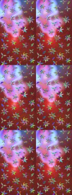 Kahverengi ve kırmızı renkte çiçekler. Çiçekli karalama şeklinde Raster çiçek deseni. Yumuşak, bahar çiçekli arka plan.