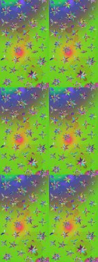 Raster illüstrasyonu. Suluboya tarzında yeşil ve mor renklerde. Küçük çiçekli bahar deseni çiz.