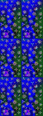 Mavi ve yeşil renkli çiçekler. Raster illüstrasyonunda çiçek deseni çizimi.