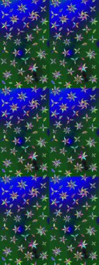 Üst manzara, yumuşak yeşil ve mavi renkli. Çiçek kompozisyonu, el boyası, hassas şablon. Sevgililer günü ve tebrik kartı konsepti için şık bir davetiye. Manzaralı çiçek deseni.