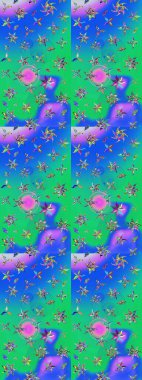 Hediye ambalaj kağıdı, tebrik kartları, posterler ve pankart tasarımı. Mavi ve yeşil renkli çiçekler. Raster düz çiçek çizim deseni.