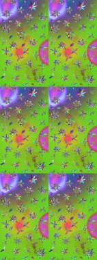 Yeşil ve mor renkli çiçekler. Çiçekli çizim şekli. Renkli Bahar Teması eskiz kalıbı. Düz Çiçek Elementleri Tasarımı.