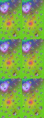 Çizim kalıbı. Çiçek duvar kağıdı. Raster illüstrasyonu. Renkli süs kenarı. Yeşil ve mor renklerde. Hint süsü..