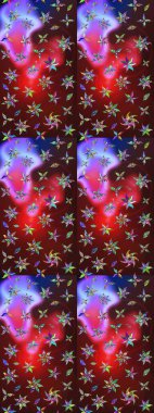 Çiçekli karalama şeklinde Raster çiçek deseni. Raster illüstrasyonu. Nazikçe, yaz çiçekleri kahverengi ve kırmızı renklerde.