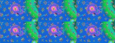 Kabile sanatı boho baskısı, klasik çiçek arkaplanı. Arkaplan dokusu, duvar kağıdı, mavi ve yeşil renkli çiçek teması. Soyut etnik raster çizim kalıbı.