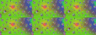 Sevgililer günü ve tebrik kartı konsepti için şık bir davetiye. Yeşil ve mor renkli manzaralı çiçek deseni. Çiçek kompozisyonu, el boyası, hassas şablon. Üst görünüm, yumuşak biçim.