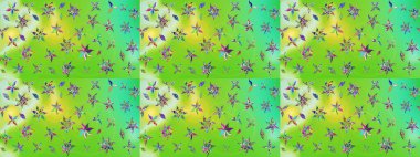 Güzel kumaş deseni. Raster suluboya çiçek deseni, narin çiçekler, yeşil ve nötr çiçekler, tebrik kartı şablonu.