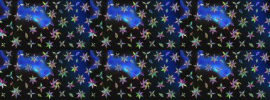 Gri ve mavi renklerde. Raster illüstrasyonu. 3D çiçekler, çizim.