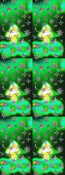 Yeşil ve mavi renkte çiçekler. Renkli Bahar Teması eskiz kalıbı. Raster illüstrasyonundaki çiçek desenli çizim. Düz Çiçek Elementleri Tasarımı.