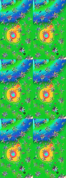 Yeşil ve mavi renkte çiçekler. Sevimli çiçek raster deseni. Düz Çiçek Elementleri Tasarımı. Renkli Yaz Teması çizim şablonu.