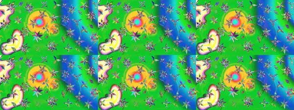 Küçük çiçekteki sevimli çiçek deseni. Varicologreen ve Blue Raster çizim çizimi. Birçok yeşil ve mavi soyut çiçekli tropikal çizim deseni.