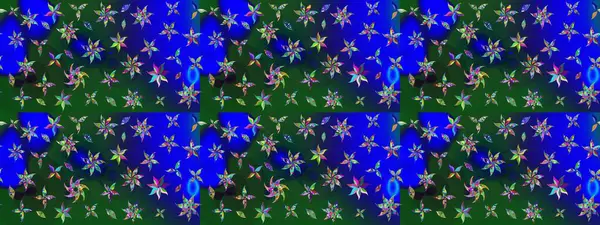 Klasik taslak çizimi. Çiçek mavisi ve yeşil çizim deseni. Raster Yumuşak kumaş deseni. Raster çiçek izi..