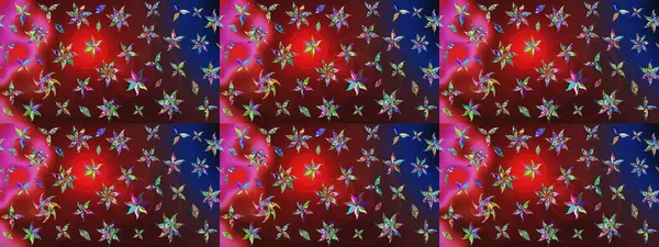 Raster Floral Illustration, Asyalı tekstil. Kırmızı ve kahverengi renkli etnik çiçeklerle zarif bir eskiz deseni..