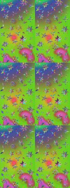 Yeşil ve menekşe rengi çiçekli çizim deseni. Çiçekler suluboya tarzında yeşil ve mor renkte.