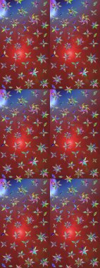 Raster illüstrasyonundaki çiçek desenli çizim. Düz Çiçek Elementleri Tasarımı. Kahverengi ve kırmızı renkte çiçekler. Renkli Yaz Teması çizim şablonu.