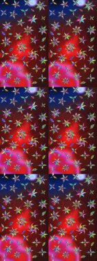 Kırmızı ve kahverengi renkte çiçekler. Çiçek desenli çizim. Raster illüstrasyonu. Raster illüstrasyonu. Asya tekstil tarzında.