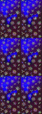 Raster illüstrasyonu. Renkli desenli eskiz deseni, kahverengi ve mavi çiçekler ve dekoratif elementler. Eskiz geçmişi. Kumaş, tekstil, duvar kağıdı baskısı için. Antika retro tarzı.