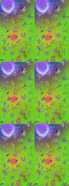 Raster illüstrasyonu. Çiçek desenli çizim. Asya tekstil tarzında. Raster illüstrasyonu. Yeşil ve mor renkte çiçekler.