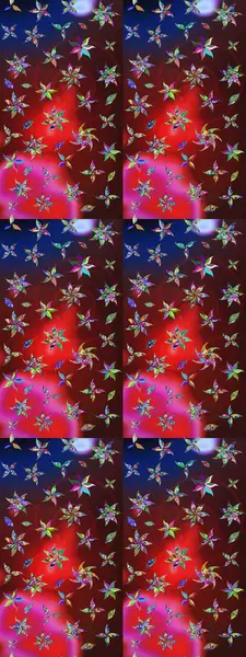 Kırmızı ve kahverengi renkte çiçekler. Çiçek desenli çizim. Raster illüstrasyonu. Raster illüstrasyonu. Asya tekstil tarzında.