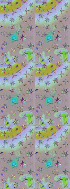 Düz Çiçek Elementleri Tasarımı. Renkli Bahar Teması eskiz kalıbı. Tarafsız ve gri renklerde zarif çiçekli suluboya. Raster illüstrasyonu.