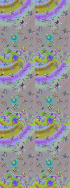 Düz Çiçek Elementleri Tasarımı. Renkli Bahar Teması eskiz kalıbı. Güzel kumaş deseni. Raster illüstrasyonunda çiçek deseni çizimi.