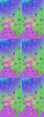 Mor ve yeşil renkte çiçekler. Çiçekli çizim şekli. Düz Çiçek Elementleri Tasarımı. Renkli Bahar Teması çizim şablonu.