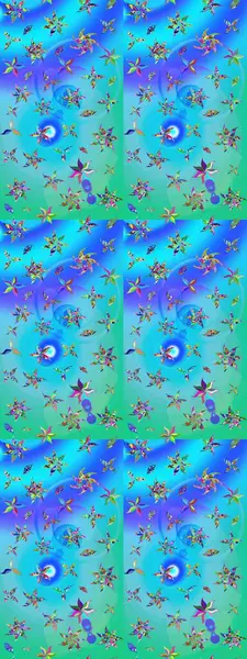 Yumuşak, bahar çiçekleri mavi ve yeşil renklerde. Raster illüstrasyonu. Çiçek ve yapraklı karalama şeklinde Raster çiçek deseni.