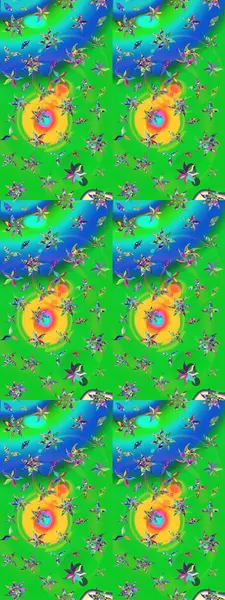 El çizimi çiçekli soyut çizim kalıbı. Yeşil ve mavi renkte çiçekler. Raster illüstrasyonu.