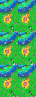 El çizimi çiçekli soyut çizim kalıbı. Yeşil ve mavi renkte çiçekler. Raster illüstrasyonu.