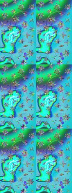 Raster deseni. Küçük çiçekteki sevimli çiçek deseni. Yumuşak, yaz çiçekleri mavi ve yeşil renklerde. Raster illüstrasyonu.