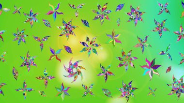 Raster illüstrasyonu. Yeşil ve sarı renkli Asya tekstili. Çiçek desenini çiz.