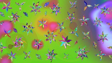 Raster çiçek desenli çiçek deseni, yapraklar, dekoratif elementler, sıçrama, lekeler, el çizimi kontur çizgileri ve Doodle çizim stili, grafik raster çizim çizimi.