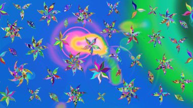 Mavi ve yeşil renkler üzerine çiçek desenli eskiz, el yapımı papatyalar, papatyalar. Tekrarlayan çiçek arkaplanı, zarif mavi ve yeşil çiçek duvar kağıdı.