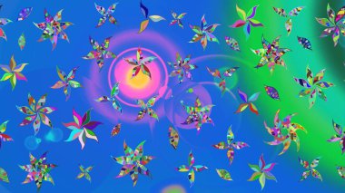 Düz Çiçek Elementleri Tasarımı. Renkli Bahar Teması eskiz kalıbı. Çiçek deseni. Raster çizimi. Güzel kumaş deseni..