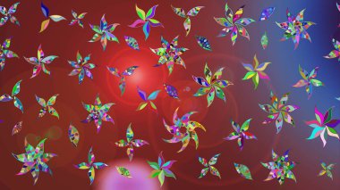 3D çiçekler, eskiz. Kahverengi ve kırmızı renklerde. Raster illüstrasyonu.