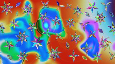 Raster illüstrasyonu. Moda baskısı, albüm, ambalaj kağıdı ve duvar kağıdı için zarif dekoratif süslemeler. Küçük çiçekli basit bir çiçek çizimi. Mavi ve turuncu renkli şirin çiçekler..