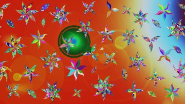 Çiçekler turuncu ve kırmızı renklerde. Raster düz çiçek çizim deseni. Tasarım hediye paketi, tebrik kartları, posterler ve afiş tasarımı.