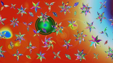 Raster çiçek desenli çiçek deseni, yapraklar, dekoratif elementler, sıçrama, lekeler, el çizimi kontur çizgileri ve Doodle çizim stili, grafik raster çizim çizimi.