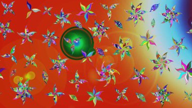 Raster illüstrasyonundaki çiçek desenli çizim. Suluboya tarzında turuncu ve kırmızı renkte çiçekler.