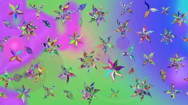 Mor ve yeşil renkte çiçekler. Raster illüstrasyonu. Çiçek süslemeli çizim deseni.