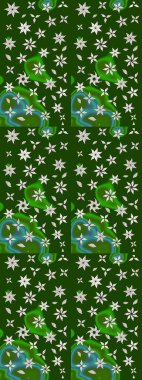 Yeşil ve nötr renklere karalamalar çizilmiş çiçek deseni. Raster illüstrasyonu.