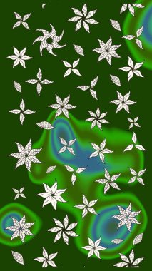 Yeşil ve nötr renklerde çiçekler. Raster illüstrasyonu. Çizim çiçek deseni duvar kağıdı için kullanılabilir.