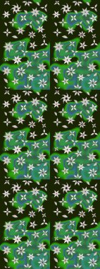 Raster illüstrasyonundaki çiçek desenli çizim. Renkli Yaz Temalı eskiz kalıbı. Düz Çiçek Elementleri Tasarımı. Yeşil ve gri renkte çiçekler.