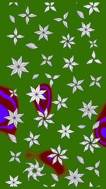 Çiçek deseni. Raster illüstrasyonu. Yeşil ve nötr renklerde çiçekler. Şatafatlı bahar bahçesi dokusu. Yeşil ve nötr renkler üzerine çiçek çizimi.