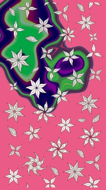 Renkli Bahar Teması eskiz kalıbı. Sevimli çiçek raster deseni. Pembe ve yeşil renkli çiçekler. Düz Çiçek Elementleri Tasarımı.