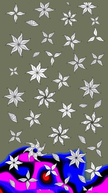 Raster illüstrasyonundaki çiçek desenli çizim. Renkli Bahar Teması eskiz kalıbı. Yeşil ve nötr renklerde çiçekler. Düz Çiçek Elementleri Tasarımı.