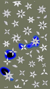 Yeşil ve beyaz renkli çiçekler. Raster illüstrasyonunda çiçek deseni çizimi.